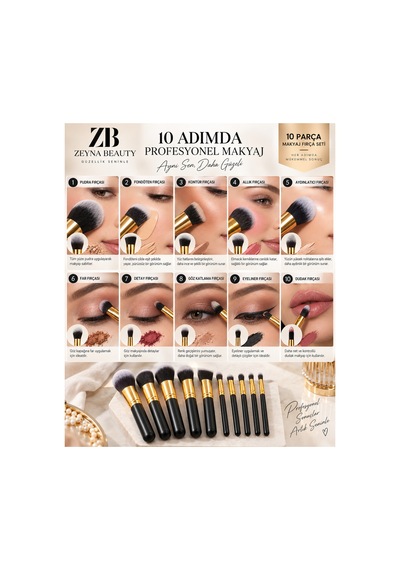 10 Parça Makyaj Fırça Seti- Siyah/gold 10 Pcs Make Up Brush Set Black/gold - 62163784