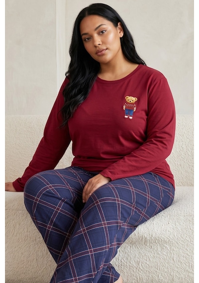 Siyah İnci Pamuklu Likralı Büyük Beden Battal Boy Örme Pijama Takım 26240910 Bordo