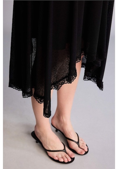 Defacto Asimetrik Normal Bel Krep Midi Etek H1966ax26spbk81 Siyah-bk81