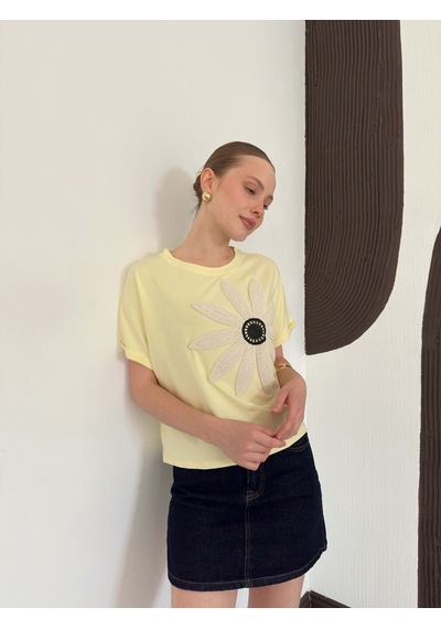 Verymoda Çiçek Detaylı Tişört D2910 Sari