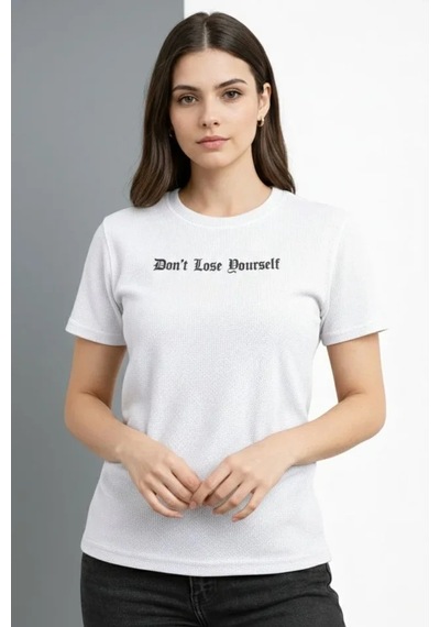Defymoda Wafıl Kumaş Tişört Regular Kalıp Bisiklet Yaka Baskılı Günlük Basic T-shirt - Beyaz Beyaz