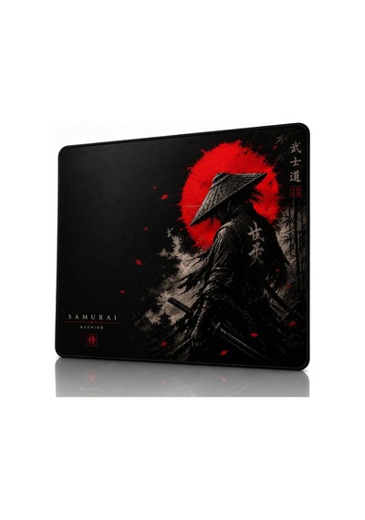 Baskılı Dijital Tasarımlı Oyuncu Mouse Pad, Kaymaz Taban, Dikişli Gaming Mouse Pad Samurai 50x40 Cm
