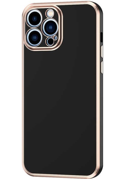 Kilifone - İphone 12 Pro Max Uyumlu Kılıf Kenarları Parlak Altın Renkli Silikon Bark Kapak - Siyah - T20667