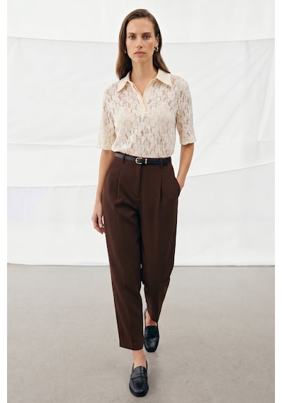 Sateen Talia Havuç Pantolon - Kahve-137376
