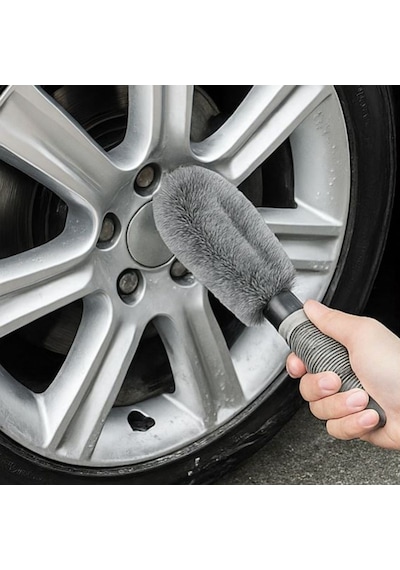 Gri Oto Jant Temizleme Fırçası - Ergonomik Saplı, Lastik Ve Jant Detay Temizliği İçin Güçlü Kıllı Fırça 5131