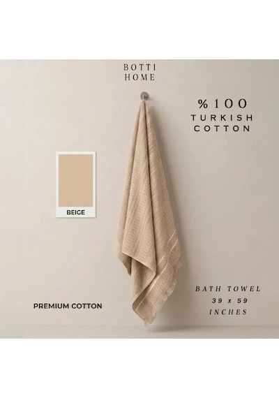 Botti Home %100 Pamuk Jakarlı Banyo Havlusu 100 X 150 Cm Çeyizlik Yumuşak Dokulu Havlu Bej