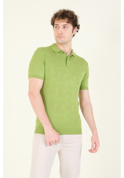 Giyim Dünyası Erkek Çıtçıtlı Desenli Polo Yaka Merserize T-shirt Yeşil 001
