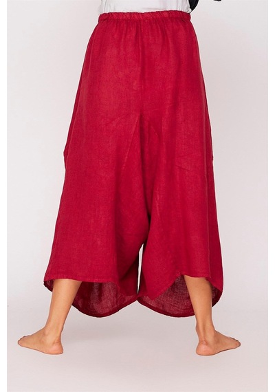 Bohem Stil İtalyan Cepli Keten Şalvar Pantolon 36-48 Beden Arası -8746 Bordo