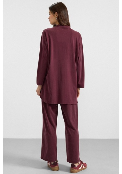 Olcay Metal Düğmeli Premium Kumaş Sweat Pantolon Takım Bordo 9405-tk