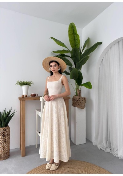 Nils Butik Krem Dantel Dokulu Salaş Maxi Elbise-nişan-nikah-mezuniyet-özel Davet Açık Bej Nils Butik Krem Dantel Dokulu Salaş Maxi Elbise-nişan-nikah-mezuniyet-özel Davet Açık Bej
