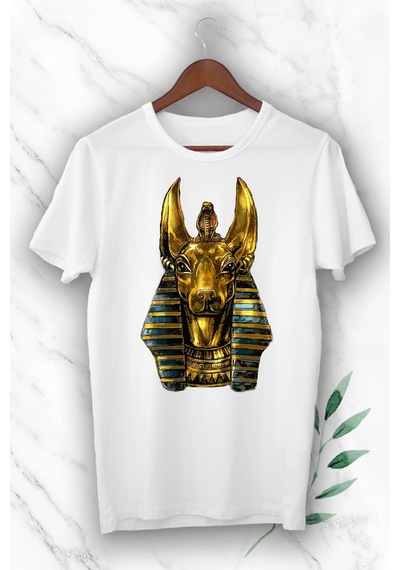 Flood Of Style Unısex Beyaz Mitoloj Karanlıkların Tanrısı Anubis Baskılı Tişört