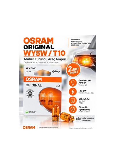 Osram Wy5w T10 12v 5w Amber Turuncu Cam Sinyal Yan Sinyal Ampulü 2 Adet