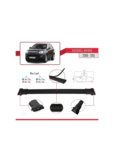 Vauxhall Antara 2006-2015 Arası İle Uyumlu Fly Model Ara Atkı Tavan Barı Siyah