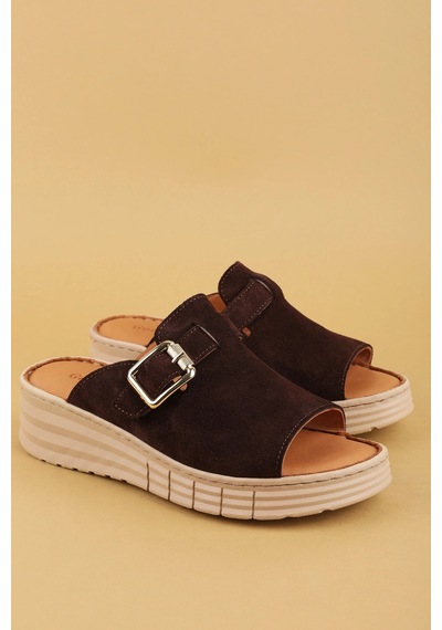 Gondol Hakiki Deri Dolgu Topuklu Rahat Terlik Rh.421 Kahve Süet Kahverengi