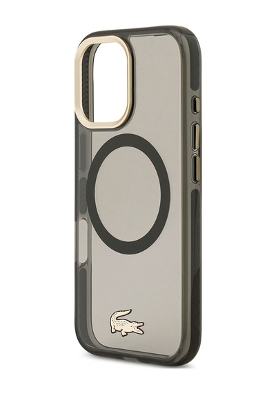Apple Uyumlu iPhone 17 Kılıf Lacoste Lisanslı M-safe Şarj Özellikli Gold Timsah Logolu Buzlu Kapak Siyah Siyah