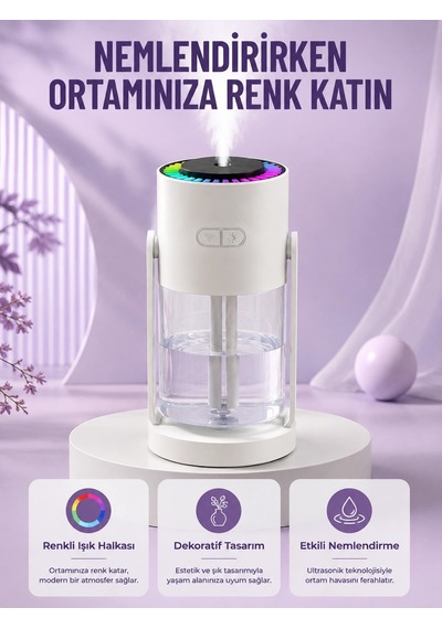 Mey İthalat Sessiz Hava Nemlendirici Renkli Gece Işıklı Otomatik Kapanma Özellikli Nemlendirme Ciha