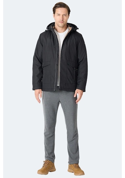 Slazenger Gravel Erkek Kapüşonlu Siyah Mont & Kaban