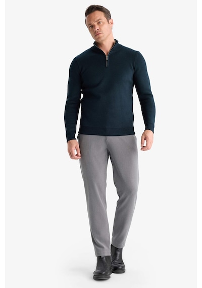 Defacto - Standart Fit Normal Kesim Dik Yaka Yarım Fermuarlı Basic Düz Triko Kazak A5184AX23WN Yeşil