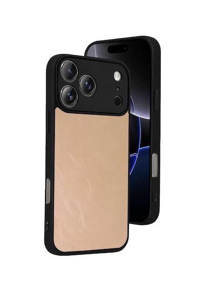 Newface Apple iPhone Uyumlu 17 Pro Max Aras Deri Kapak -  Pudra