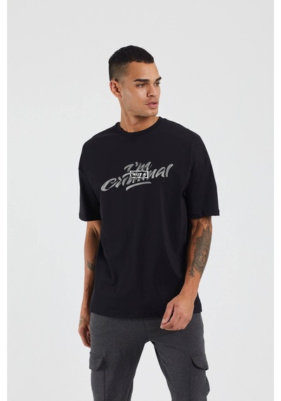 Thewert Unisex Criminal Baskılı Siyah Oversize Tshirt