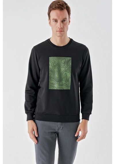 Slimfit Bisiklet Yaka Önü Baskılı 2 İplik Erkek Sweatshirt 001