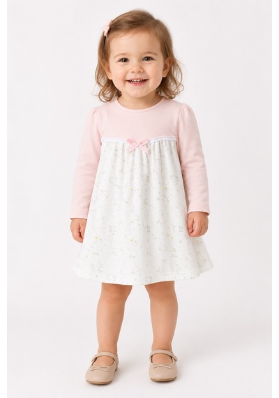 Babyhola Kız Çocuk %100 Pamuk Penye Elbise 15324 Pembe