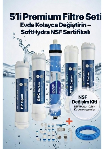 10 Standart Nsf'li 5 Li Filtre Seti Pp + Gac + Cto + 80 Gpd Ro Membran + Post Karbon
