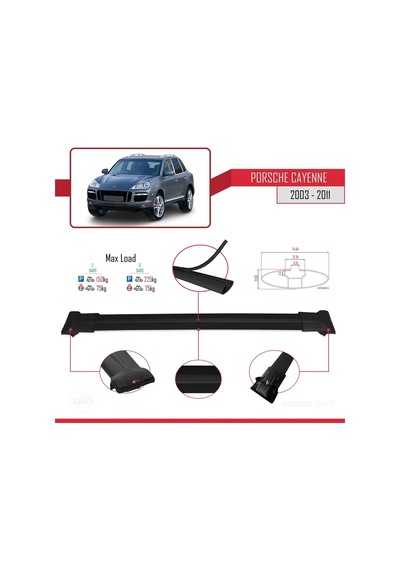 Porsche Cayenne 2003-2011 Arası İle Uyumlu Fly Model Ara Atkı Tavan Barı Siyah
