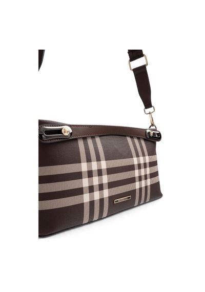 Silver & Polo Silver Polo Kahve - Kahve Çizgili Ekose Kadın Çapraz Çanta Sp1288