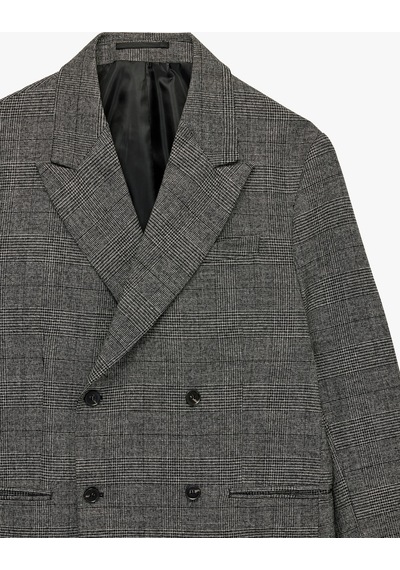 Koton Uzun Kollu Viskon Karışımlı Cepli Düğmeli Kruvaze Yaka Blazer Ceket Siyah Ekose 7wam50009hw Siyah Ekoseli