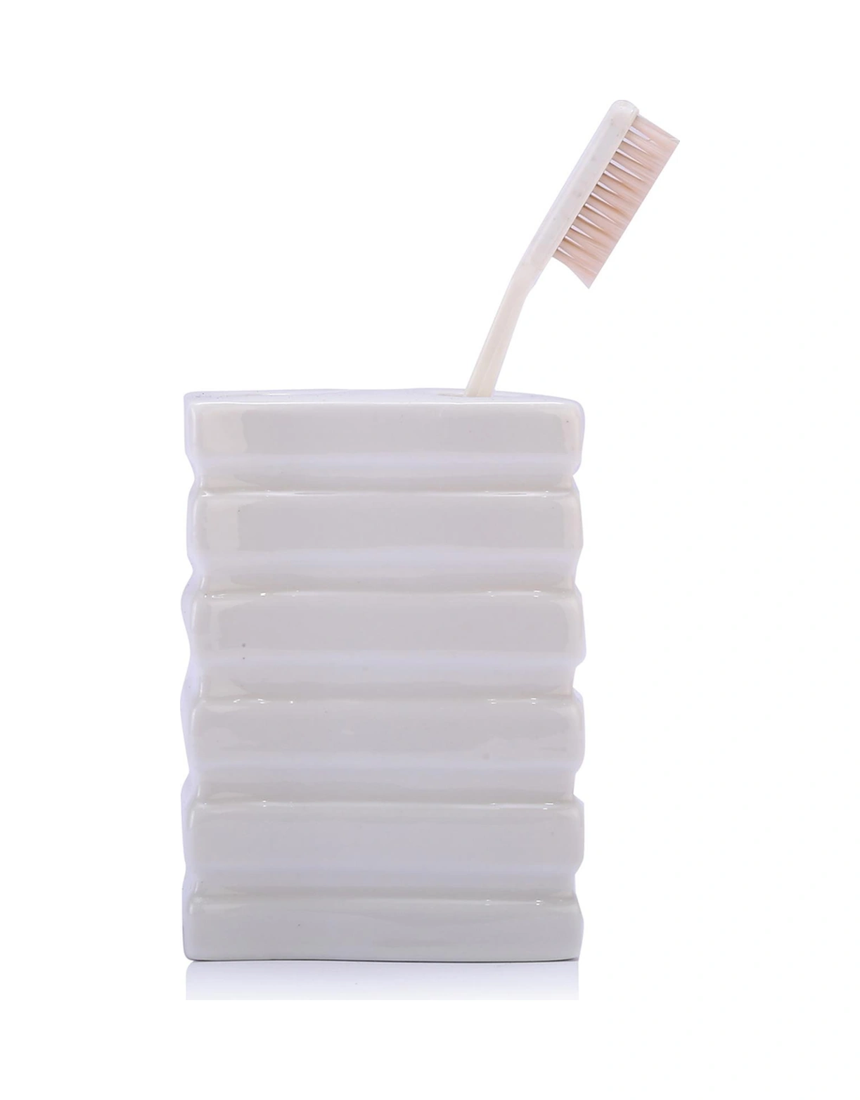 2 Adet Seramik Diş Fırçalık Kare Çizgili Model 8x6x11cm Banyo Seti Çok Renkli