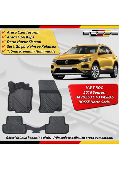 Vw T-roc Paspas Araca Özel Troc 2016 Sonrası Derin Havuzlu Bosse North Serisi