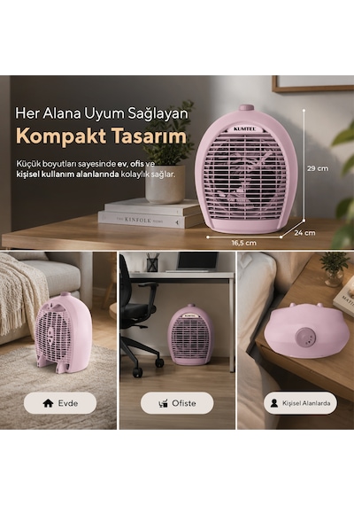 Kumtel LX-6331 2000 W 3 Kademeli Sıcak-Soğuk Üflemeli Elektrikli Fanlı Isıtıcı Pembe