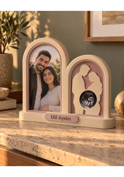 Sehmira İlk Heyecan Kişiye Özel Aile Ve Bebek Fotoğraf Çerçevesi Krem