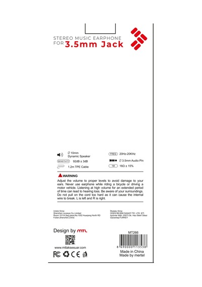 3.5 Mm Jack Girişli Stereo Kulak İçi Metal Kablolu Kulaklık Konforlu Ses Mt266 Diğer