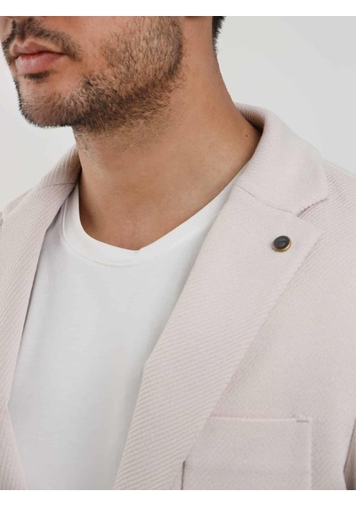 Dufy Krem Erkek Slim Fit Düz Mono Yaka Casual Ceket - 104445-krem Krem