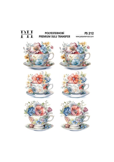 Polyesterhobi Premium Sulu Transfer 25x35 Cm Çiçekli Fincanlar Desenli Ps 212