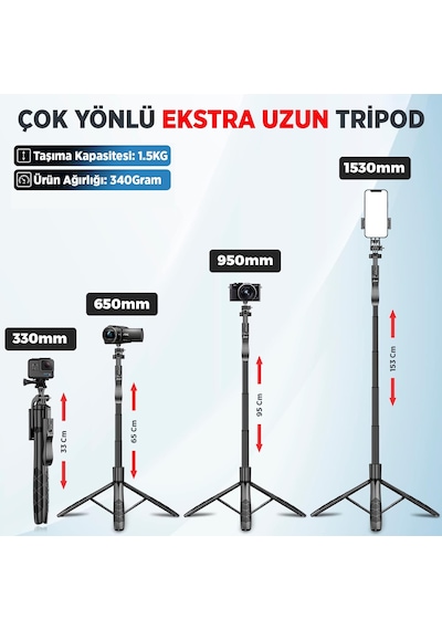 Juo Jst40 Alüminyum Tripod Monopod Selfie Çubuğu Kumandalı Android Apple Uyumlu iPhone  Gopro