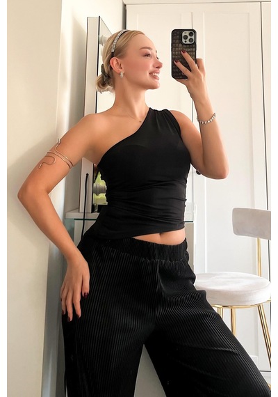 Seeh Siyah Tek Omuzlu Basic Kadın Body Sh144