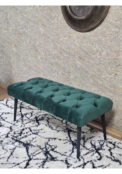 Zafir Siyah Boyalı Sivriltme Ayaklı 90 Cm Puf Bench - Puf - Bench - Kasalı Oturak - Oturak - Yatak Ucu Puf Yeşil