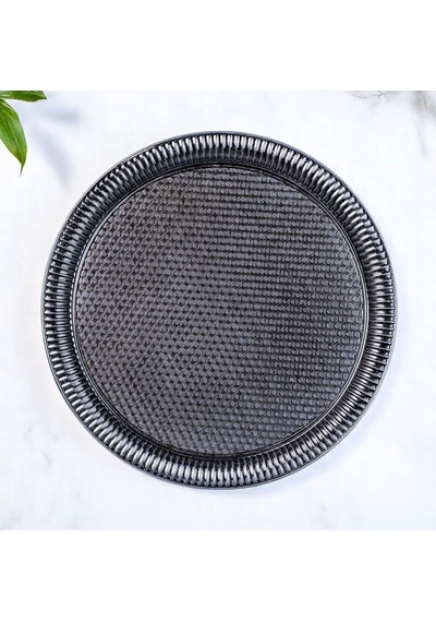 Osmanlı Tarzı Yuvarlak Dövme Metal Servis Tepsisi 30 Cm, 357 G, 5 Renk Seçeneği Antik Siyah