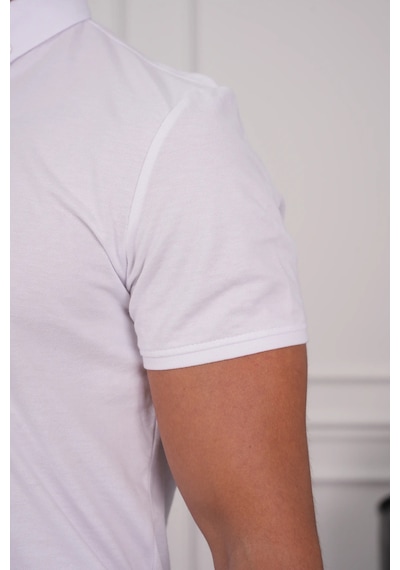 Modefendi Pamuk Likra Slim Fit Kalıp Bebe Yaka Fermuarlı Tshirt Beyaz
