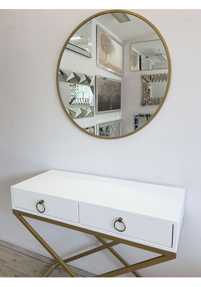 Ayna Denizi Circle Eighty Gold Model Gold Altın Renk Metal Çerçeveli Yuvarlak Dekoratif Ayna Gold - Altın