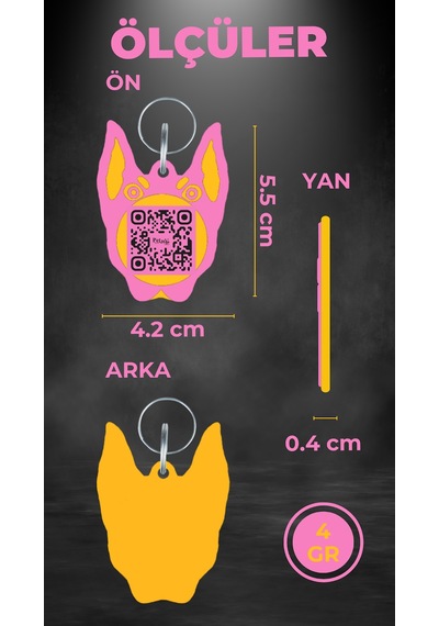 Petjoo 30.Anubis Sarı-Pembe Qr'lı Köpek Künyesi