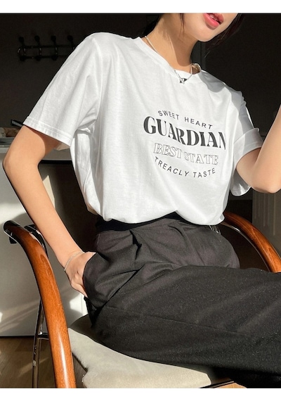 Guardian T-shirt - Beyaz Baskılı Oversize Bisiklet Yaka Kısa Kol Beyaz