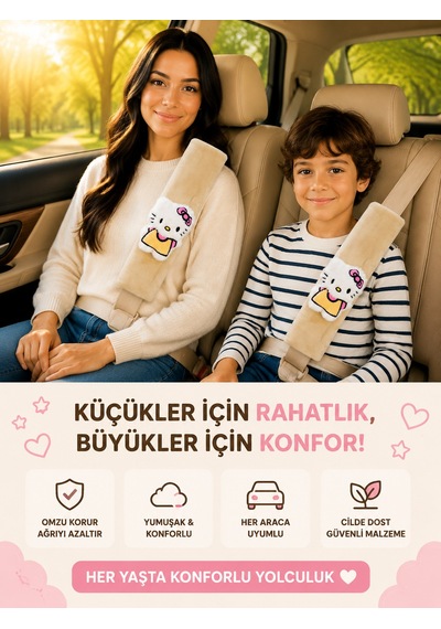 Pofuduk Bej Emniyet Kemeri Aksesuarı - Emniyet Kemeri Kılıfı-araç Emniyet Kemeri Omuz Koruyucu 1 Adet
