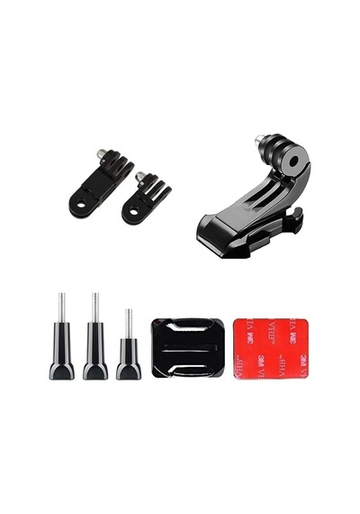 Gplus Bs08kvj 8 Parça Oval Zemin Kavisli Yüzey Vidalı J-hook 3 Yollu Aksiyon Kamera Uyumlu 3m Yapışkan Motor Kask Bağlantı Seti Siyah