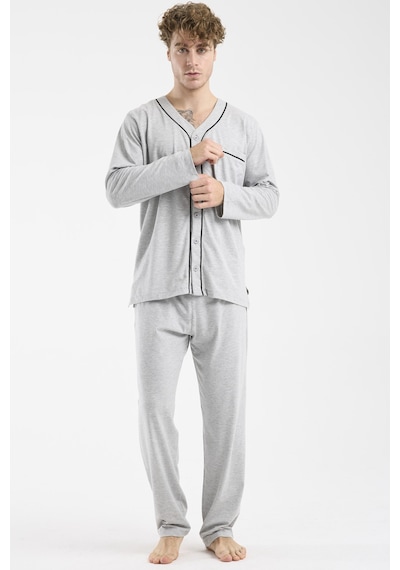 Sementa V Yaka Düğmeli Pijama Takım - Gri Gri