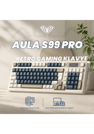 Aula S99 Pro Retro Rgb Gaming Bluetooth 2.4ghz Type-c 3 Mod Kablosuz Makrolu Türkçe Q Oyuncu Klavye Lacivert 77828984