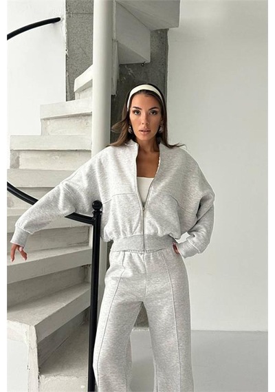 Neşeli Butik Kadın 3 İplik Şardonlu Oversize Eşofman Takımı Nbg105 Gri